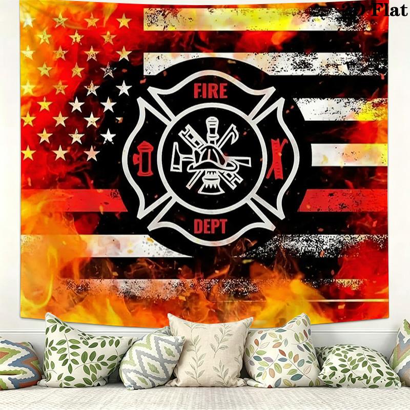 Firefighter Fire Rescue Wall Tapestry Aesthetic Wall Hanging Printed Fabric Blanket Decorative Tapestries for Bedroom Living Room Home Decor