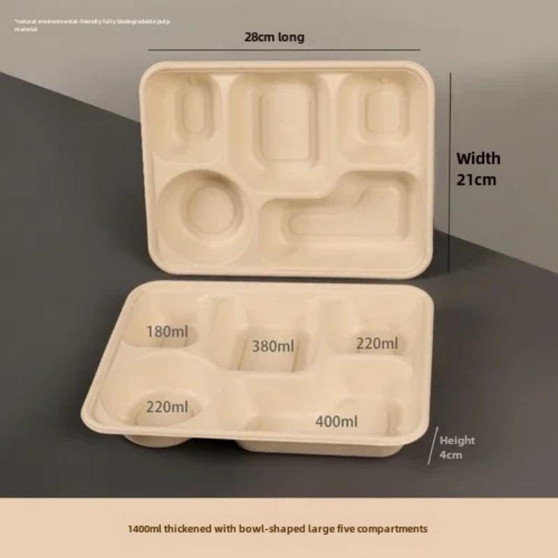 Caja de embalaje desechable para entrega dividida, 10 unidades, gran capacidad, papel de cuadrícula múltiple, cajas para el almuerzo, respetuosas con el medio ambiente, para microondas
