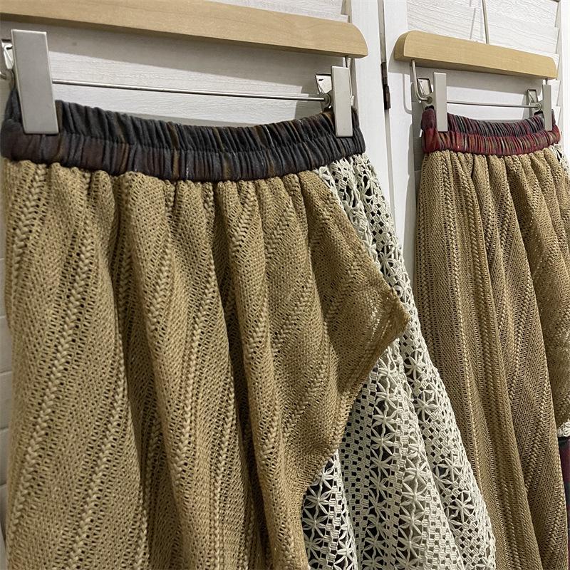 Vintage Japanischer Patchwork A-Linien Midi-Rock