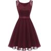 Rochii de cocktail retro pentru femei din dantelă florală șifon fără mâneci panglică cravată domnișoară de onoare seara formală leagăn rochie midi, potrivită și evazată