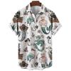 Mermaid retro printed shirts Men's European and American pattern Summer casual short sleeved shirt Hawaiian button