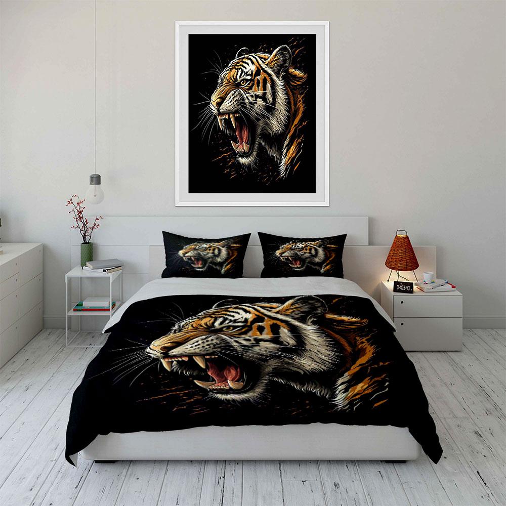 Roaring tiger design pattern. Bedding sets Duvet cover sets Duvet covers Pillowcases(1*Duvet Cover 2*Pillowcases without duvet insert)