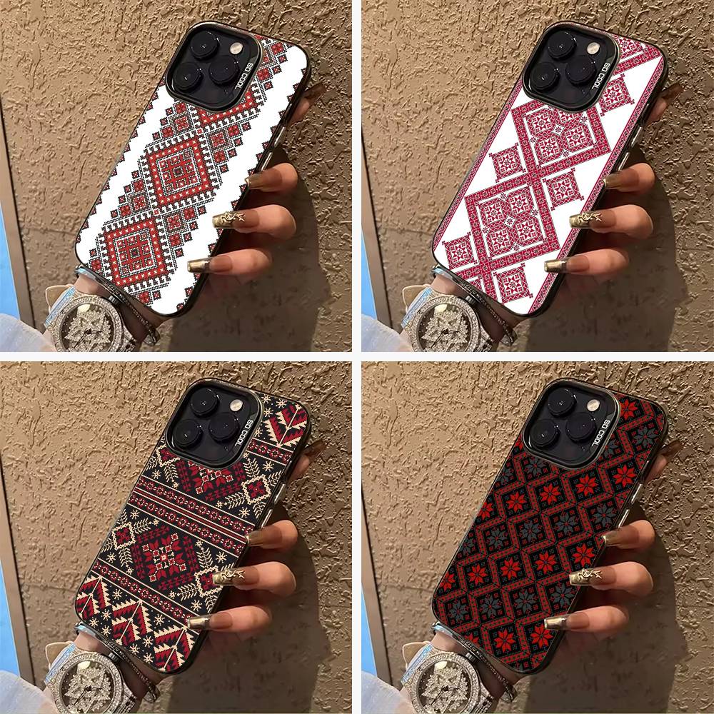 Ukrainian Embroidery Phone Case For iPhone 17,16,15,14,13,12,11 Plus Pro Max Colored Silver Phone Case