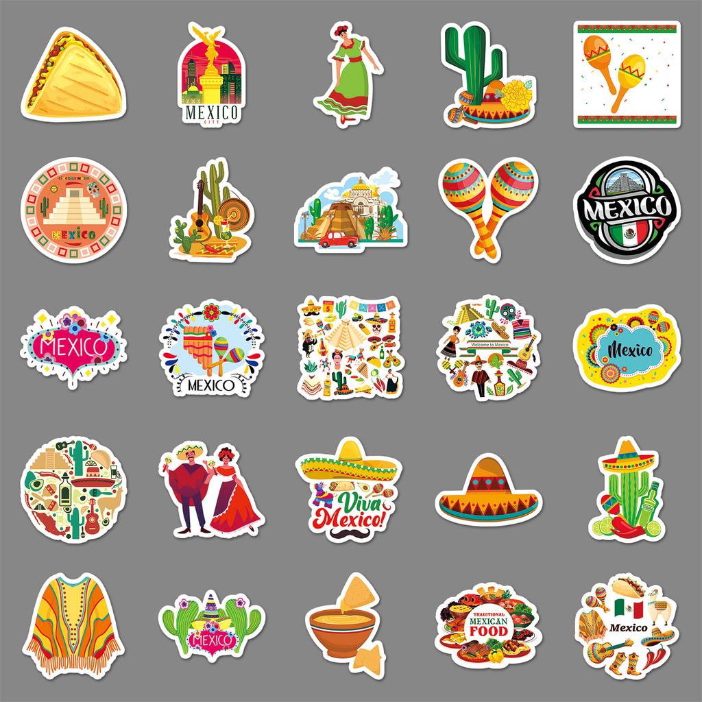 50 Mexico Travel Stickers Outdoor Mexico Landscape Landmark Decorative Water Cup Suitcase Stickers