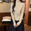 Semi-turtleneck Simple Sweater Women's Autumn and Winter Waist Pit Strip Knitted Bottoming Shirt Long-sleeved Front Shoulder Top