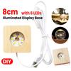 8cm LED Light Display Base Wooden LED Night Light Base with 6 LEDs Warm Light for Bedroom Office Desktop