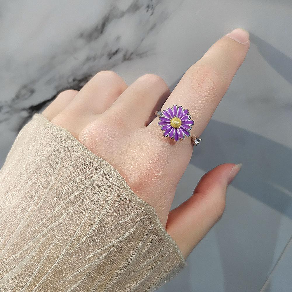 European Style Adjustable Flower Ring With Enamel Finish For Fashion Womens Accessories