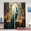 2pcs   2D FLAT PRINTING Curtains (Without Rod) Peacock Garden Popular Contemporary Curtains Versatile Durable Polyester Curtains