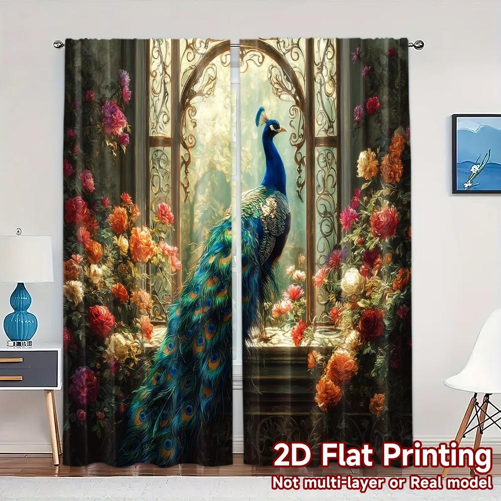 

2pcs 2D FLAT PRINTING Curtains (Without Rod) Peacock Garden Popular Contemporary Curtains Versatile Durable Polyester Curtains 100*130 Grommet Top 1pcs