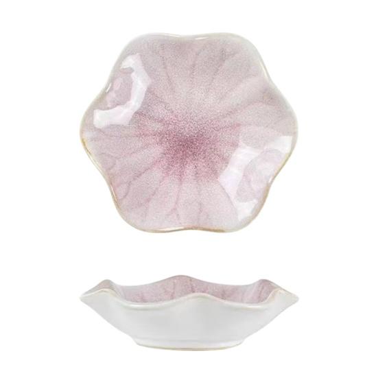 Yousheng Soy Sauce Dish Plate, Ceramic Lotus Leaf Design, High-Temperature Fired Unique Texture Jewelry Holder, for Soy Sauce Dipping Vinegar