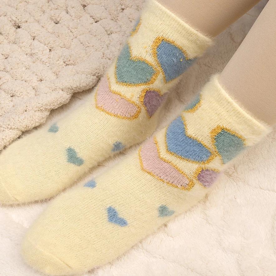 Winter Snug Plush Warm Socks Women Cartoon Thermal Middle Tube Sock Girls Feet Protection Bright Color Soft Thick Lining Hosiery
