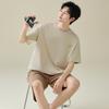 Men's Pajamas Summer Thin Solid Color Short-sleeved Shorts Loose and Simple Casual Style Pure Cotton Loungewear Can Be Worn Outside