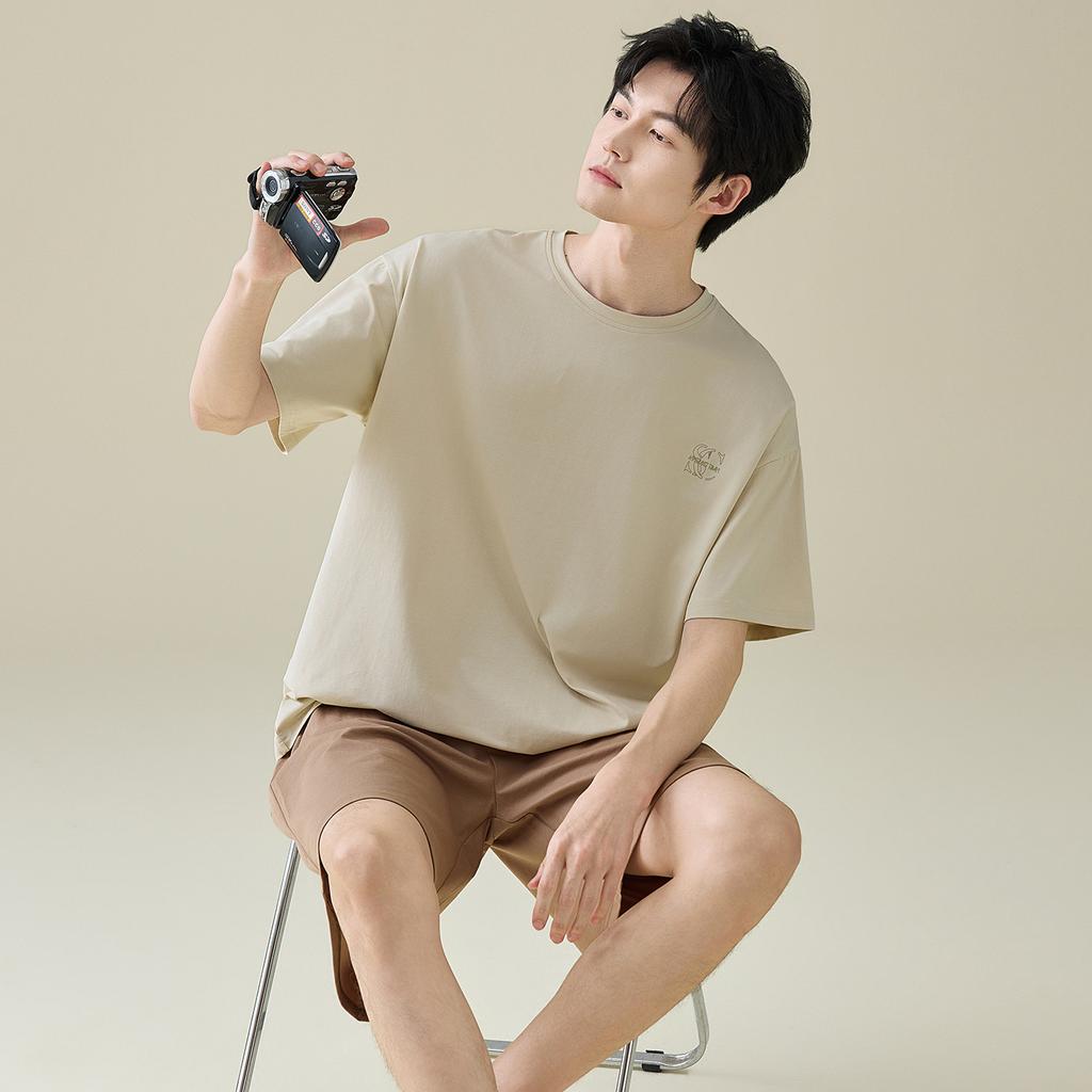 Men's Pajamas Summer Thin Solid Color Short-sleeved Shorts Loose and Simple Casual Style Pure Cotton Loungewear Can Be Worn Outside