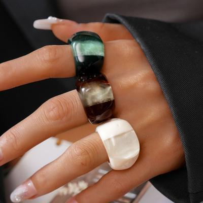 Charm Transparent Resin Ring Oval Wide Irregular Ring Retro Acrylic Geometric Ring  Women