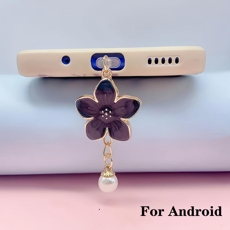 Flower Pearl Phone Dust Plug Cute Hanging Decoration Charging Port Cover for iPhone Samsung Android Type-C2