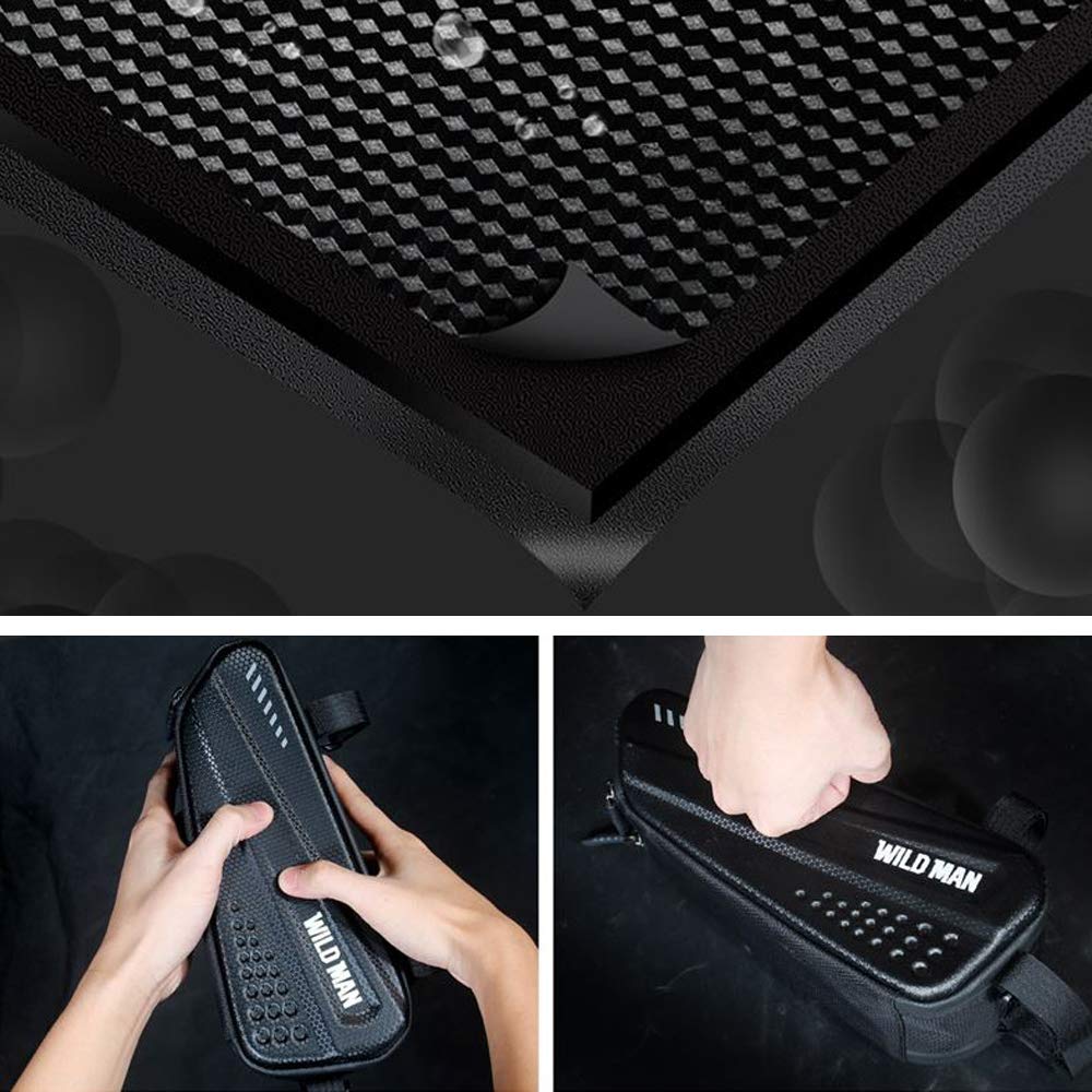 WILD MAN Rainproof Hard Shell Bike Frame Bag for Under Seat Bicycle Triangle Frame for Road Mountain Cycling 1.2L (Black, ES4)