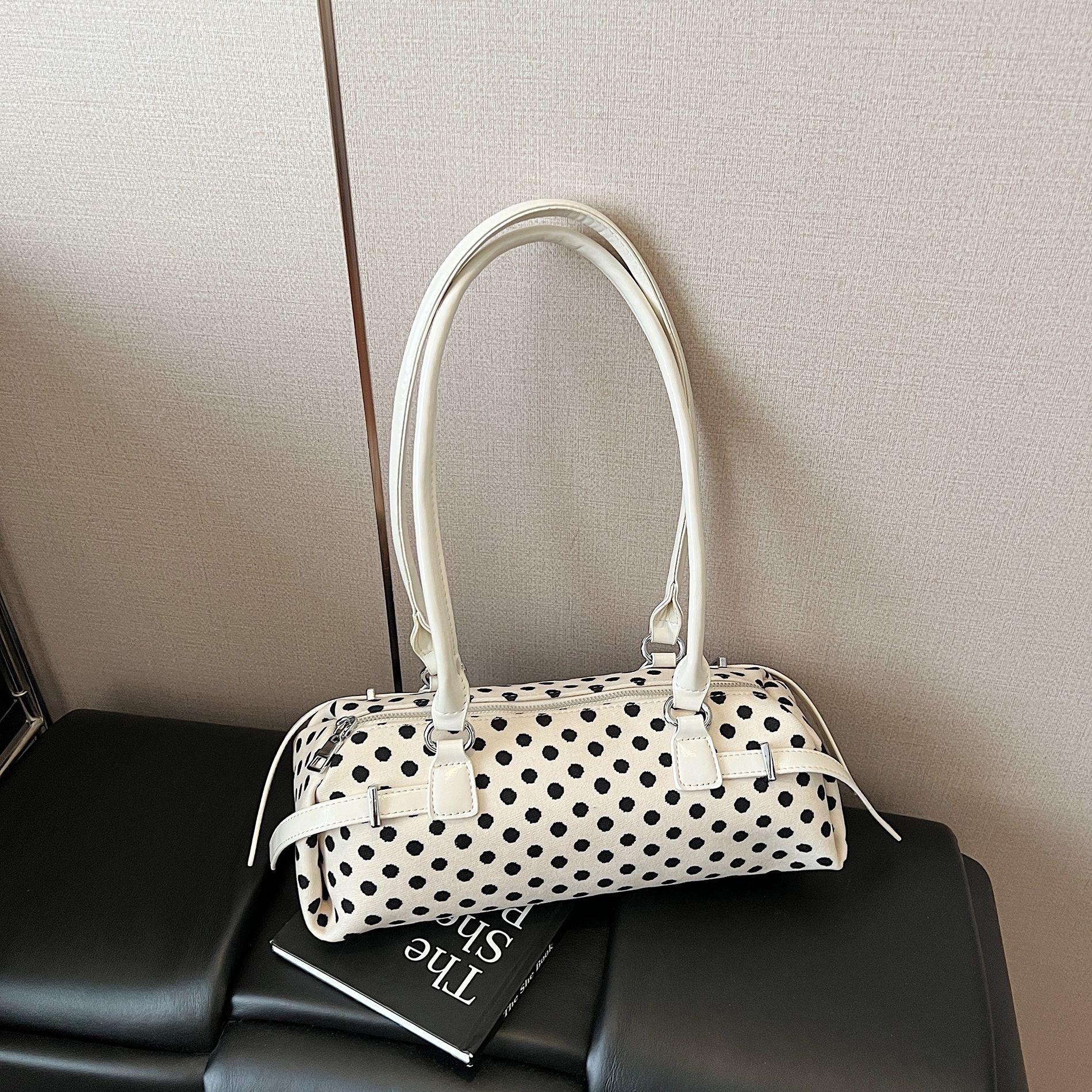 

French Vintage Polka Dot Shoulder Bags for Women Large Capacity Ladies Armpit Pillow Bag Simple Female Bost Handbags Tote бежевый