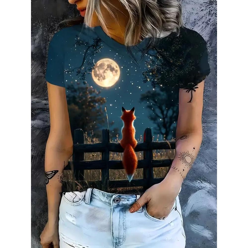 Casual Loose Animal Print T-shirt Women's Versatile Top Daily Short Sleeve Comfortable Breathable T-Shirts Women’s