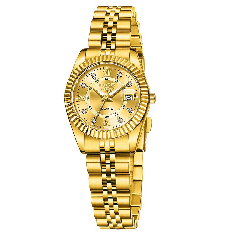 LIGE Luxury Watches For Women Elegant Women's Diamond Bracelet Watch Simple Round Waterproof Luminous Quartz Wristwatch Femme