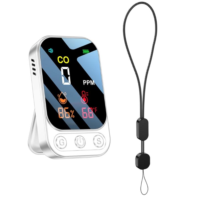 Easy Carry  Small  Carbon Monoxides Alarm with CO Temperature Humidity Detection & LED Screen ABS for Multiple Scene Use