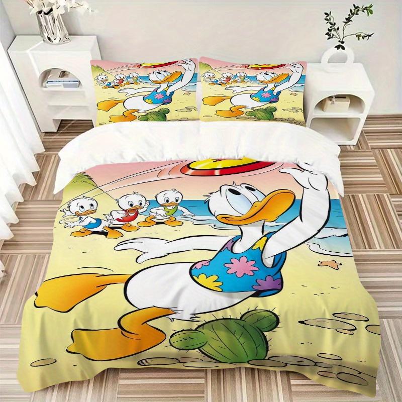 3pcs Donald Duck Family Beach Party Printed Bedding Set, Soft and Comfortable Quilt Cover for Bedroom S034