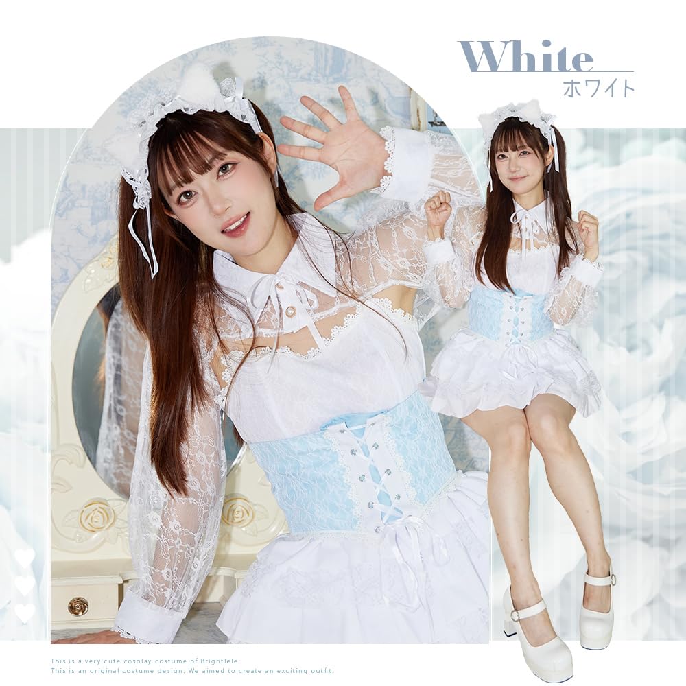 Brightlara Halloween White and Black Costume, Cat, Women's, cos074-WH-M