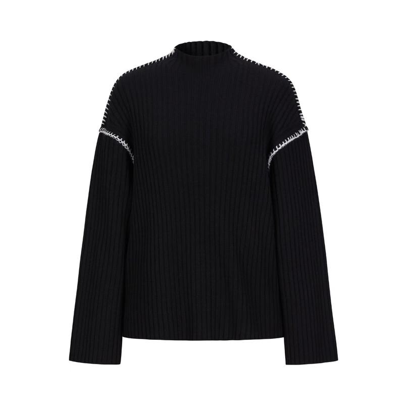 JUZUI ANNACOLL Women's Color Block Mock Neck Long Sleeve Wool Blend Knit Sweater