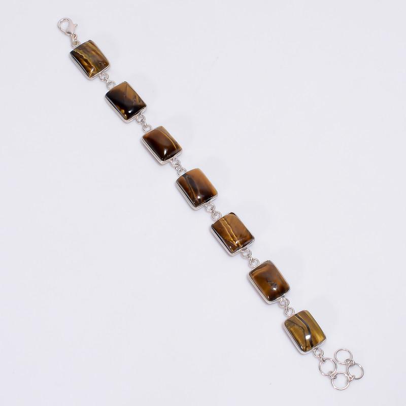 

Dazzling Top Grade Qualite 100% Natural Tiger Eye Radiant Shape Ethnic Style Handmade Jewelry 925 Steling Silver Bracelet 7-8 WSJ-4657 7-8 коричневий
