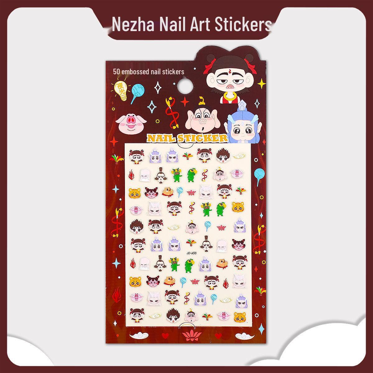 5D Luminous Nezha Princess Cartoon Nail Stickers - Self-Adhesive Fluorescent Manicure Toys