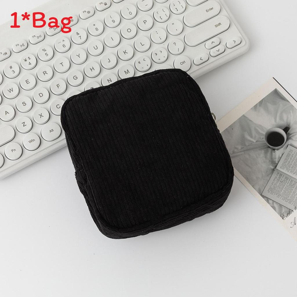 Light Corduroy Makeup Organizer With Stitching For Daily Use And Travel Storage