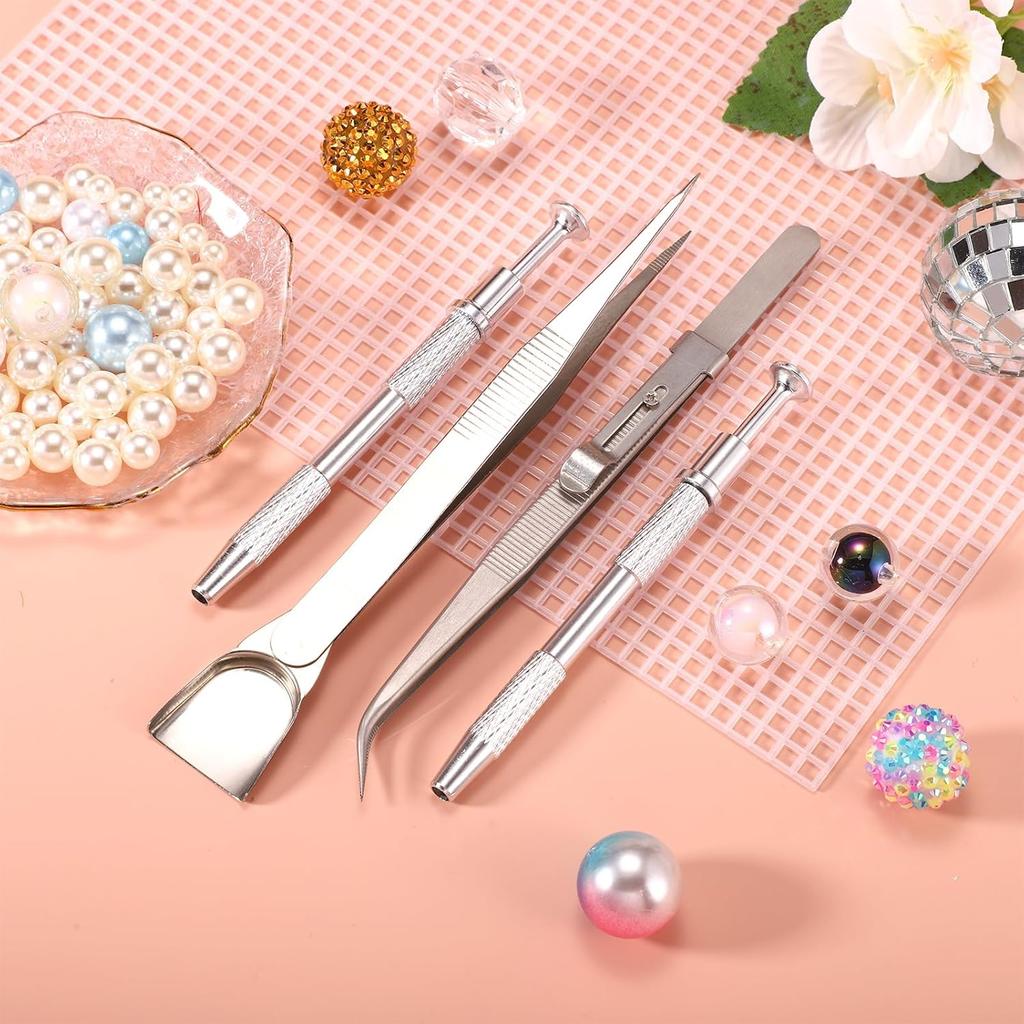 4pcs Sprinkles Tool for Cake Decorating, Jewelry Septum Earring Piercing Ball Bead Holder Screw On Grabber Tool Includes Claw Pen Pearl Grabber &