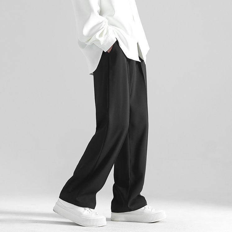 Pantaloni de costum pentru bărbați în stil Hong Kong, drepți, largi pe picior, lungi până la nouă puncte