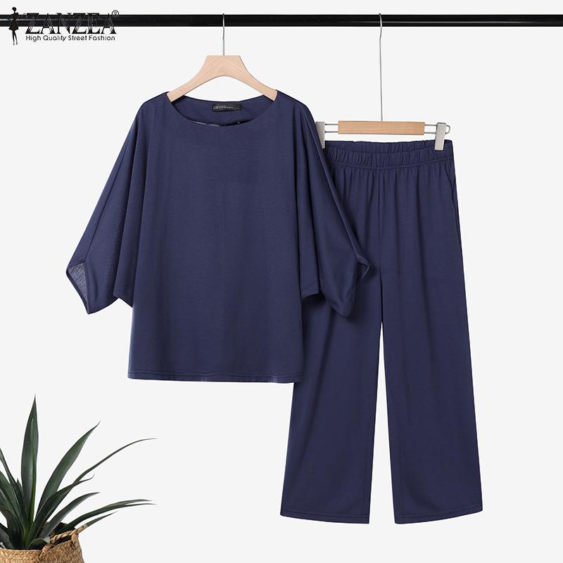 ZANZEA Damskie bluzki i spodnie Casual dwuczęściowe zestawy garniturów