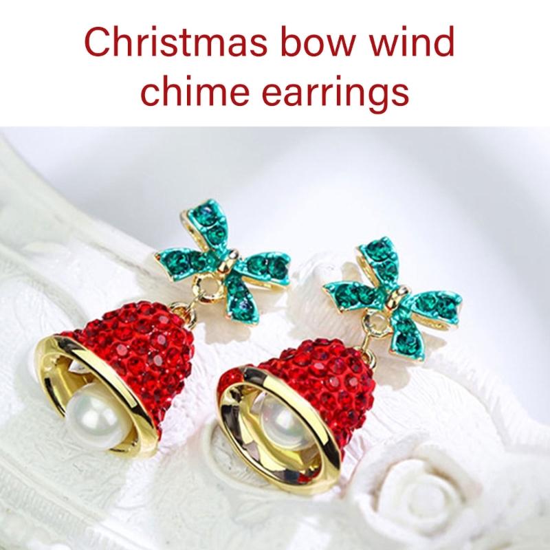 Sparkling Bowknot Bell Drop Earrings for Women and Girls Handmade Holiday Jewelry Stylish Christmas Party Accessories