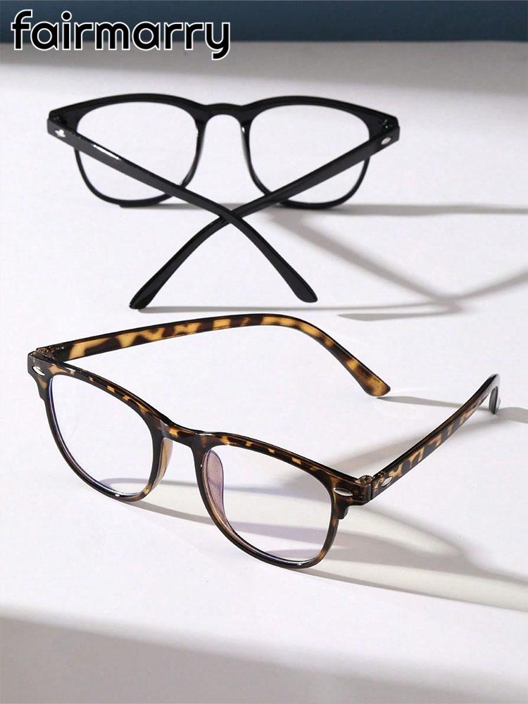 2PCS Fashionable Classic Square Frame Vintage Anti-Blue Light Clear Glasses For Daily Reading Office Life Eyewear Decor .