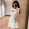 French sweet style doll collar polka dot dress women's new temperament waist thin ruffle edge short skirt