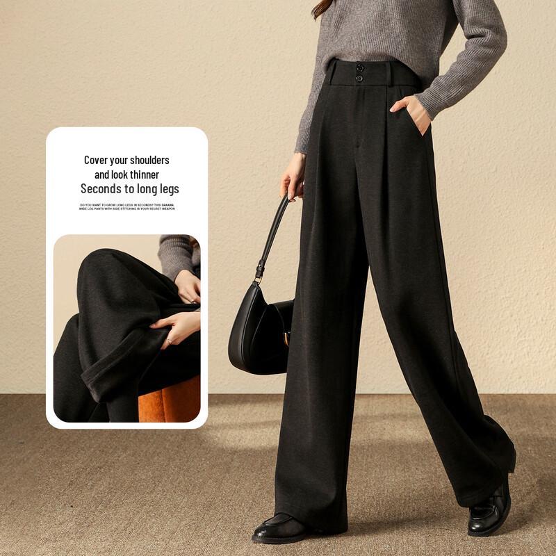 Women's Fleece-Lined Acetate Wool Blend Wide-Leg Trousers
