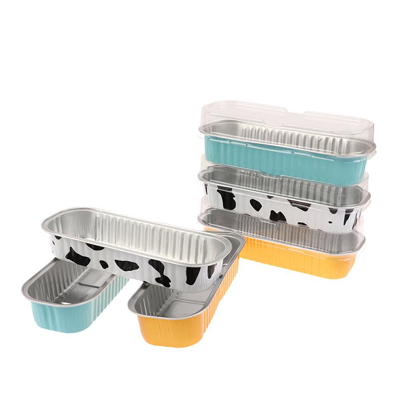 10Pcs Reusable Rectangle Aluminum Foil Tin Cup With Lids Pudding Cake Mold Air Fryer Small Baking Tray Baking Pastry Tools