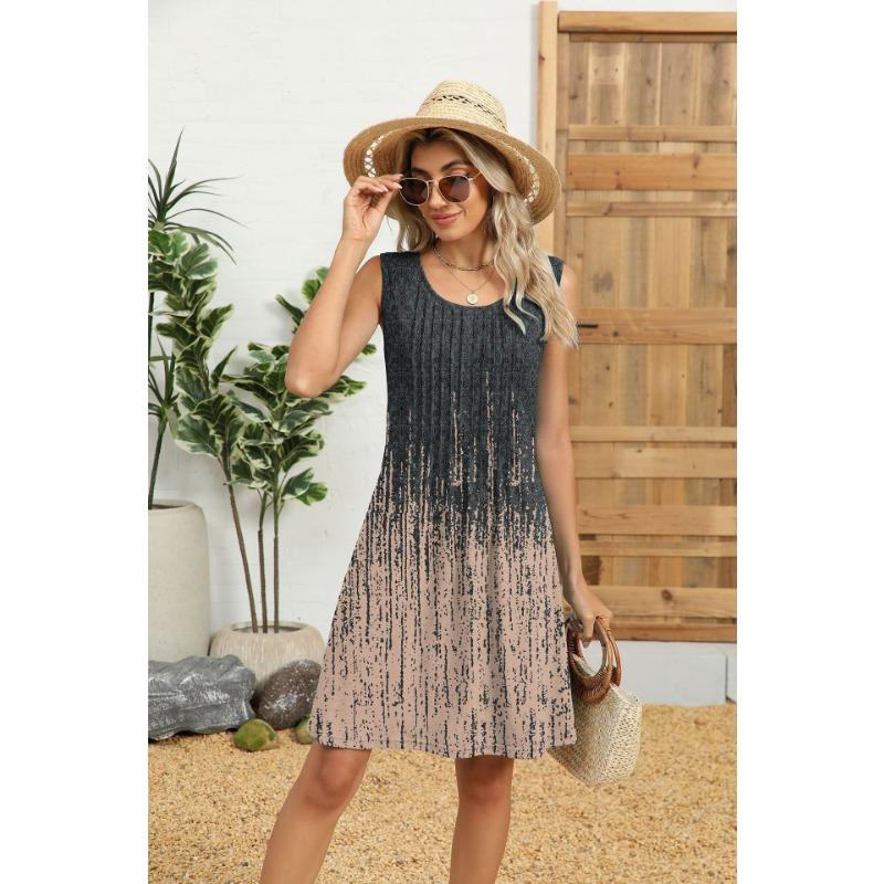 Spring/Summer Printed Tank Top Loose Pocket Dress for Women