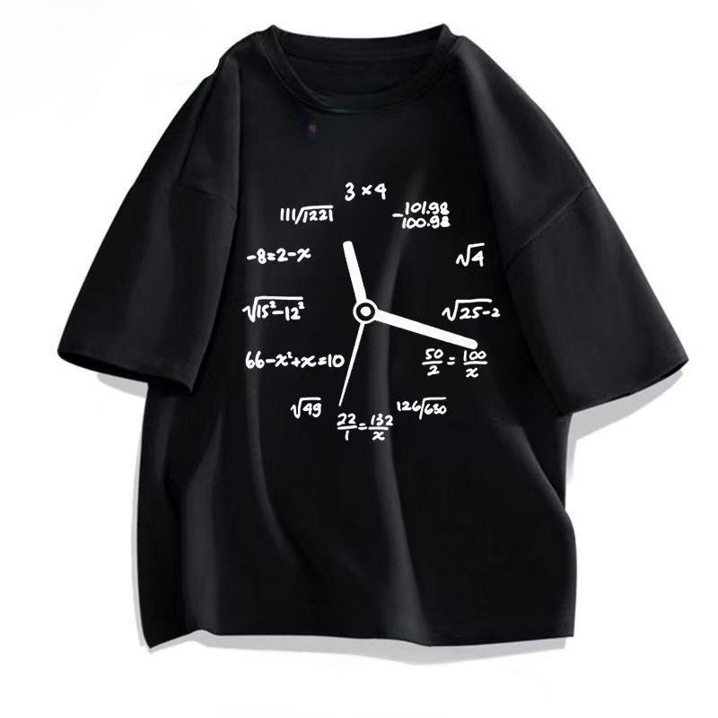 

American Design Short-sleeved T Summer Mathematical Formula Clock Print Men s and Women s Versatile Tops L