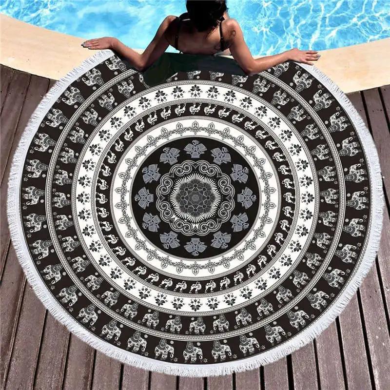 Asciugamani da Nuoto da Esterno per Spiaggia con Frange Coperta da Yoga Arazzo Rotondo con Stampa 3D Copricostume da Spiaggia Sciarpa da Bagno Tappetino Spesso da Campeggio