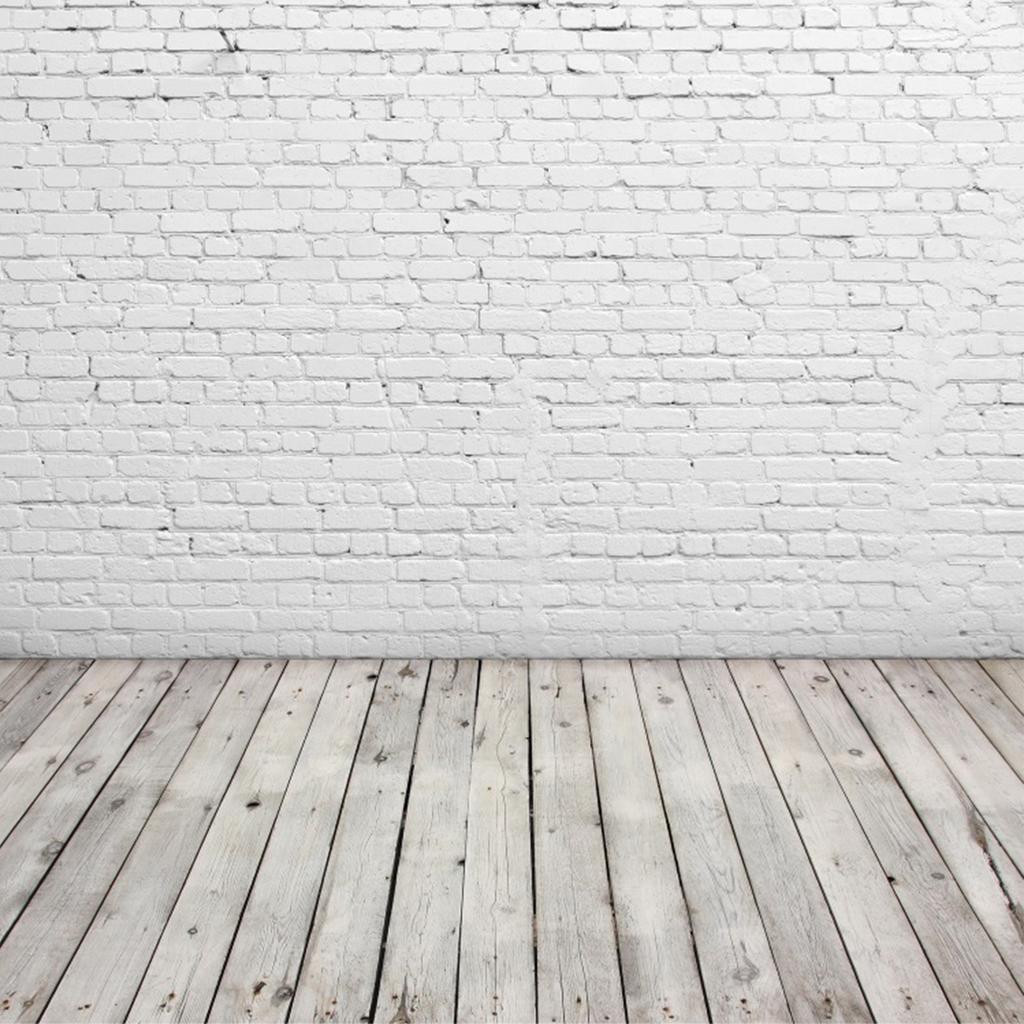 White Brick Wall with Wooden Floor Photography Backdrop Vinyl Photo Background Cloth Photo Studio Photography Props 1.6x2.3yd