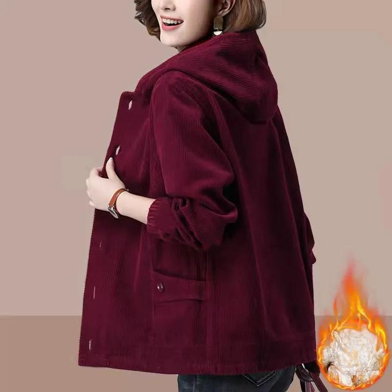 Plus Size Plus Velvet Thick Corduroy Jacket Women Autumn and Winter Large Size Loose Warm Cotton Coat Women