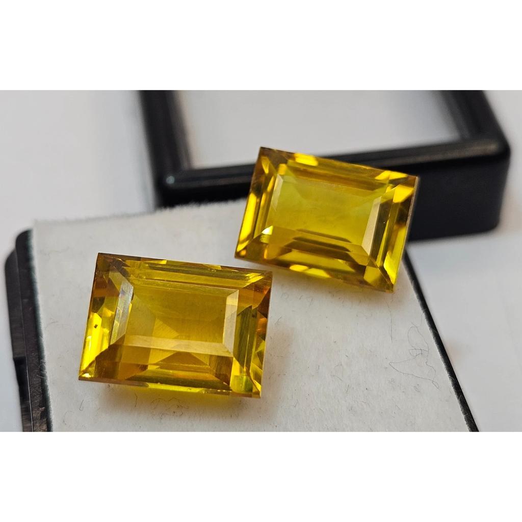 Fabulous Natural Sapphire Yellow Earring 13-14 Ct Baguette Cut Pair Gemstone