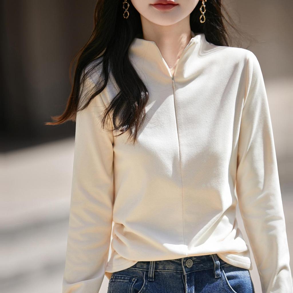 Women's Soft Stand-Up Collar Half-Zip Sweatshirt - Warm, Loose Fit, Long Sleeve, Autumn/Winter Fashion