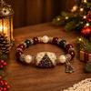 Hand-Painted Christmas Tree Beaded Bracelet - Women's Elastic Holiday Gift
