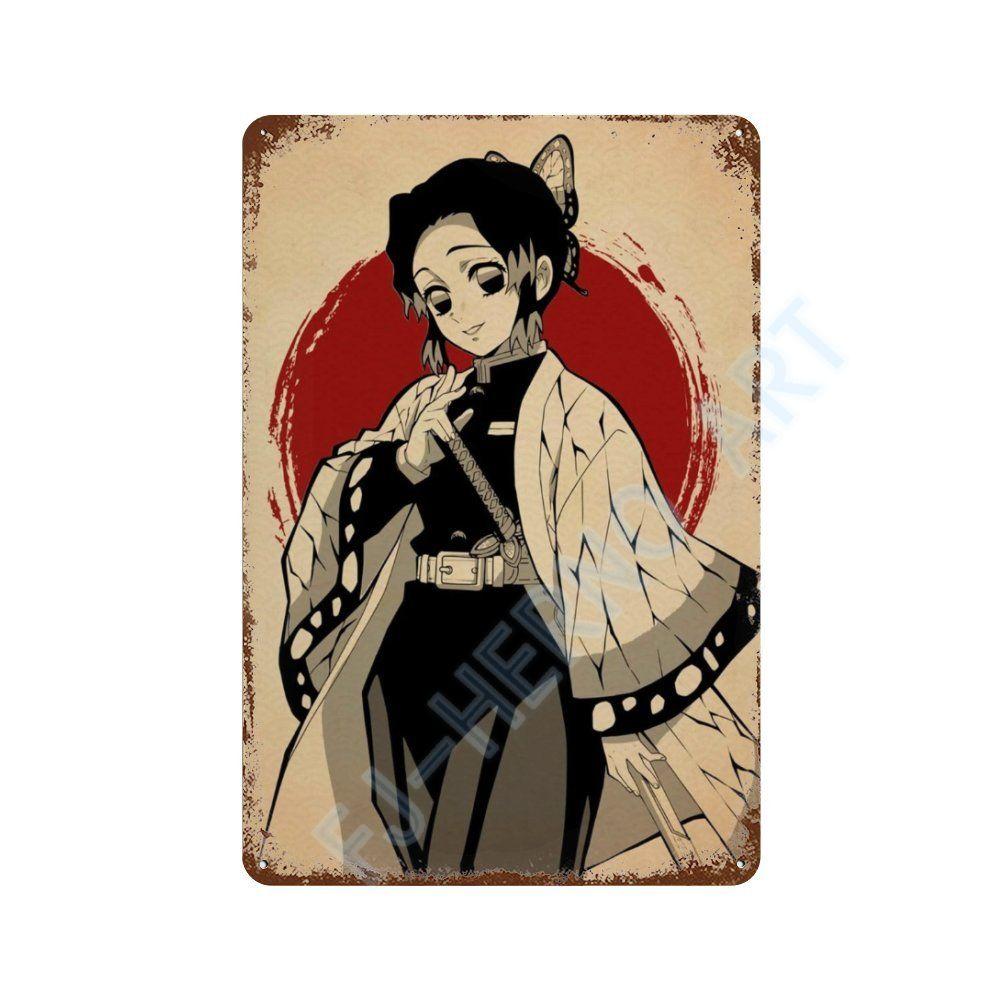 Japan Retro Anime Demon Slayer My Hero Academia Jujutsu Kaisen Metal Tin Sign Plaque Wall Art Home Kids Room Decorative Plates