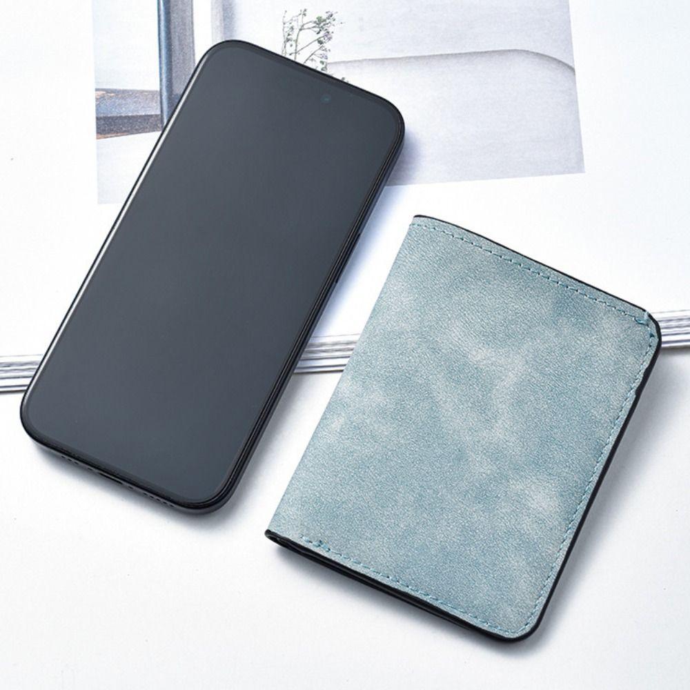 Minimalist PU Leather Men's Short Wallet Two-fold Black Blue Grey Multiple Pockets Large Capacity ID Card Holder Men Women