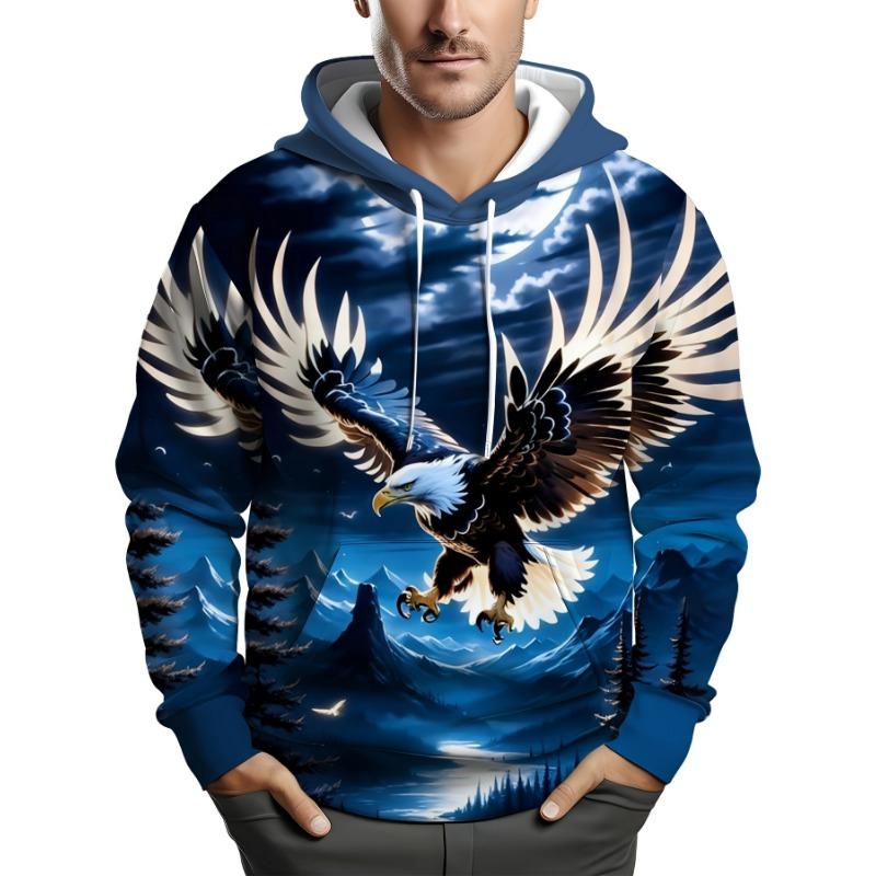 Felpa Casual Elegante da Uomo Taglie Forti con Design Aquila, Taglie Forti