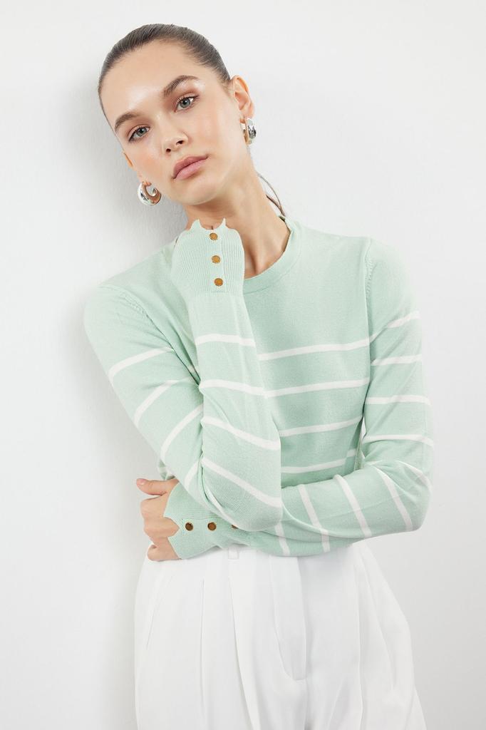 Women's Elegance Style Sweater Black Premium Yarn Special Yarn Striped Knitwear Sweater